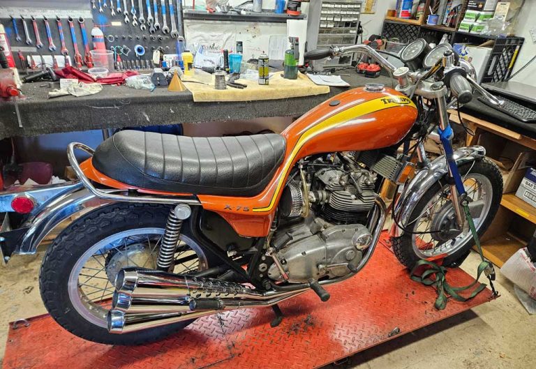 1973 Triumph X75 Hurricane motorcycle at Classic Bike Experience in Essex, Vermont